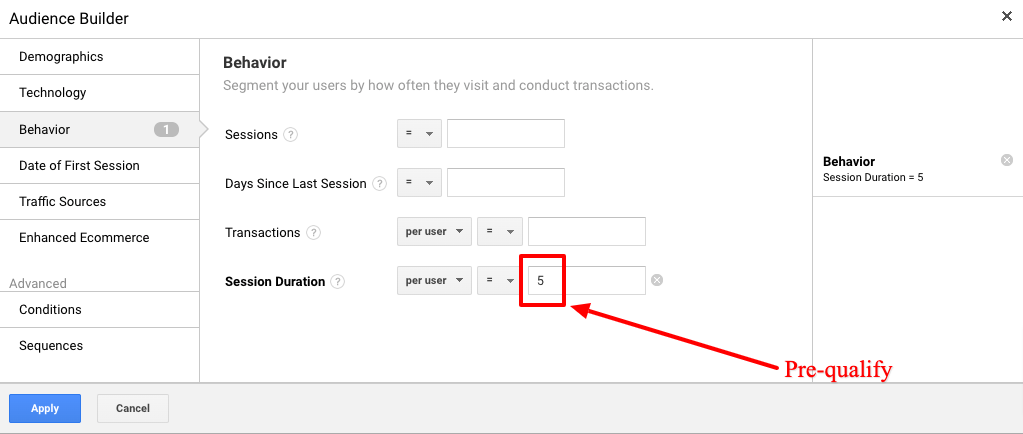 Audience Builder Qualify Traffic