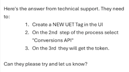 Email from Microsoft technical support